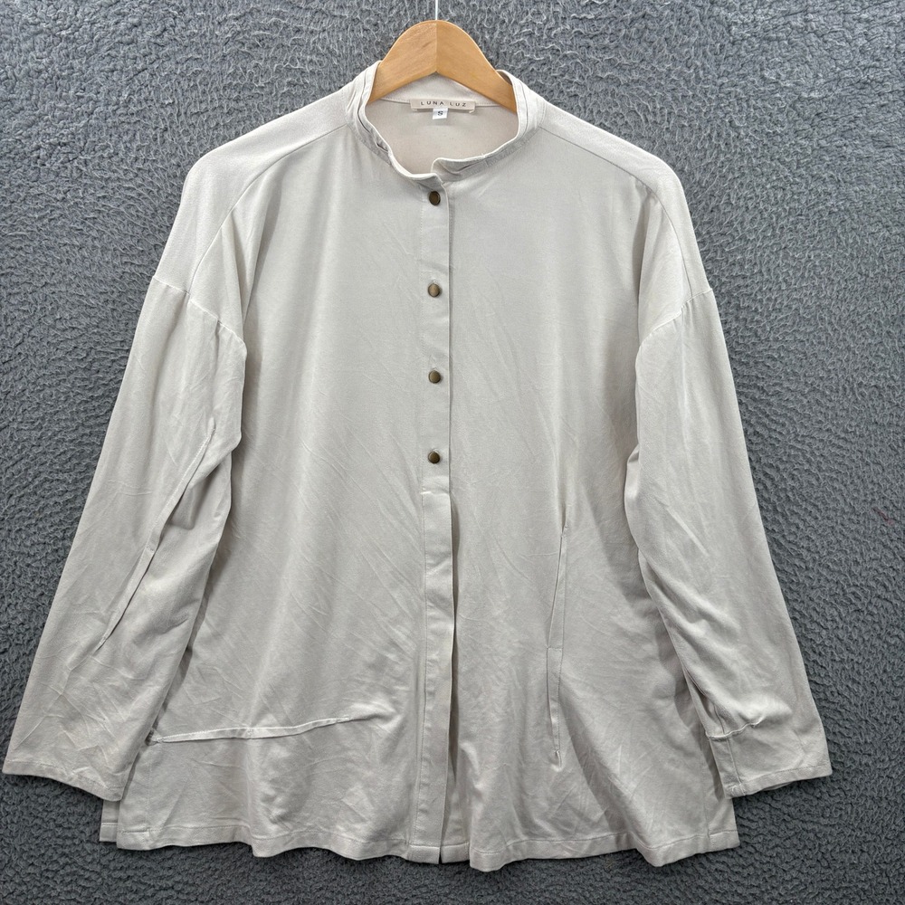 Luna Luz Shirt Womens Small Beige Mandarin Collar‎ Button Front Made in USA